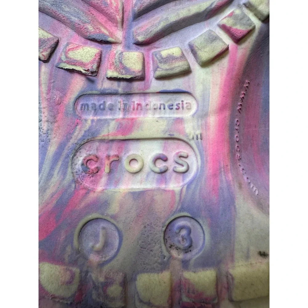 Crocs Classic Clog Kids J3 Pink Purple Blue Marble Swirl Clogs w/Jibbitz Junior